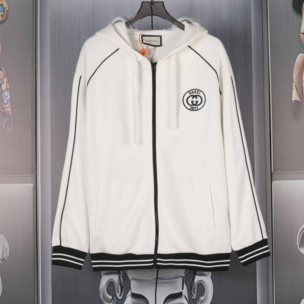 Gucci white hooded zipper sweater xs
